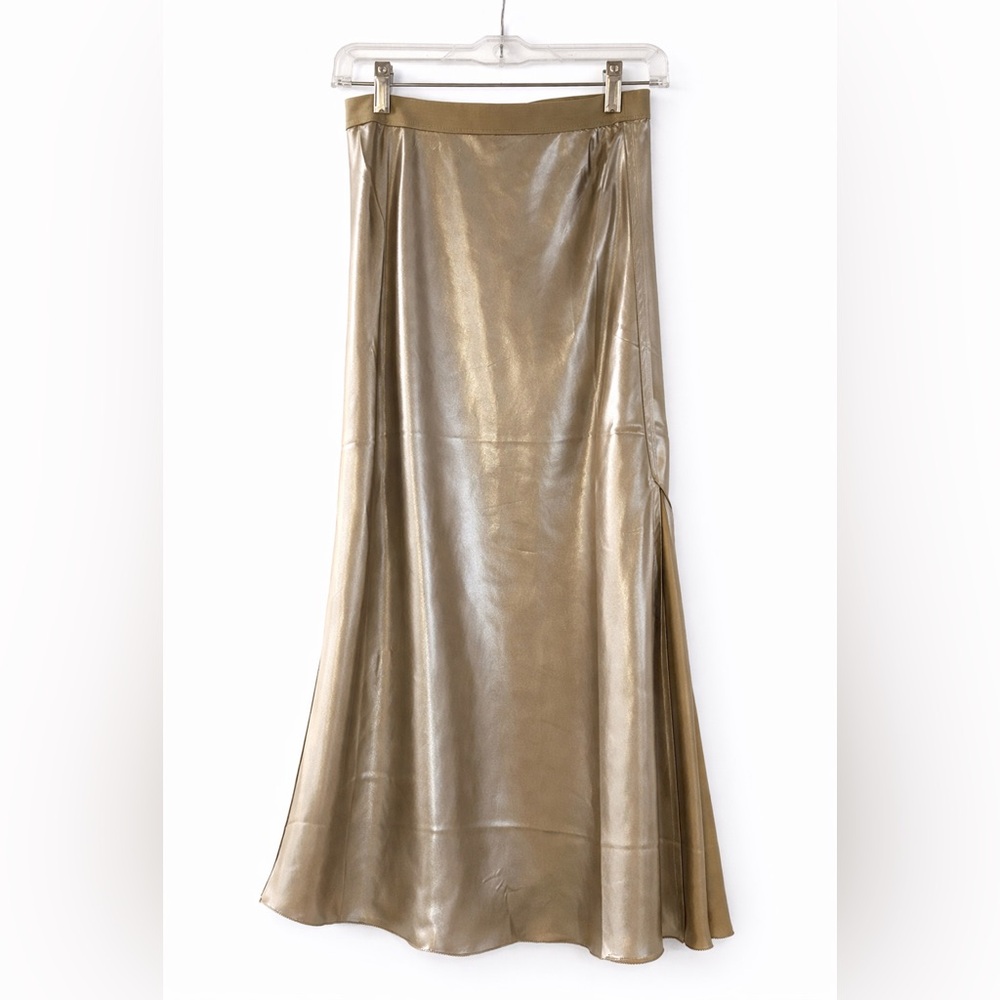 Free People Metallic Gold Midi Skirt Slip Skirt XS